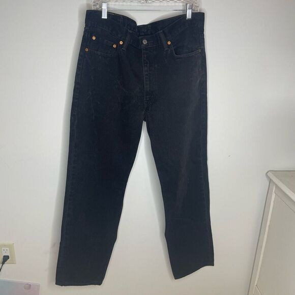 Levis 505 Jeans Men 36 x 34 Black‎ Dark Wash Regular Straight Denim Red Tab Marl - Picture 6 of 9